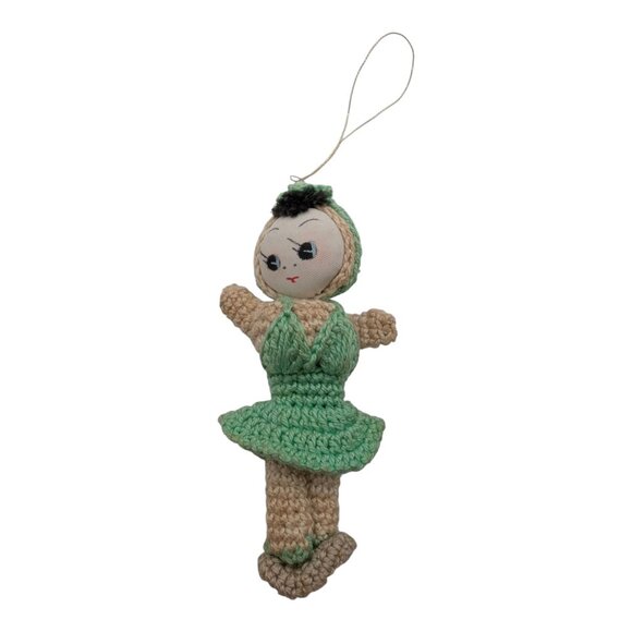 Three Vintage 1950s Mini Japanese Dolls 2" 2.5", 3" Crochet Ornament Amigurumi - Picture 10 of 10